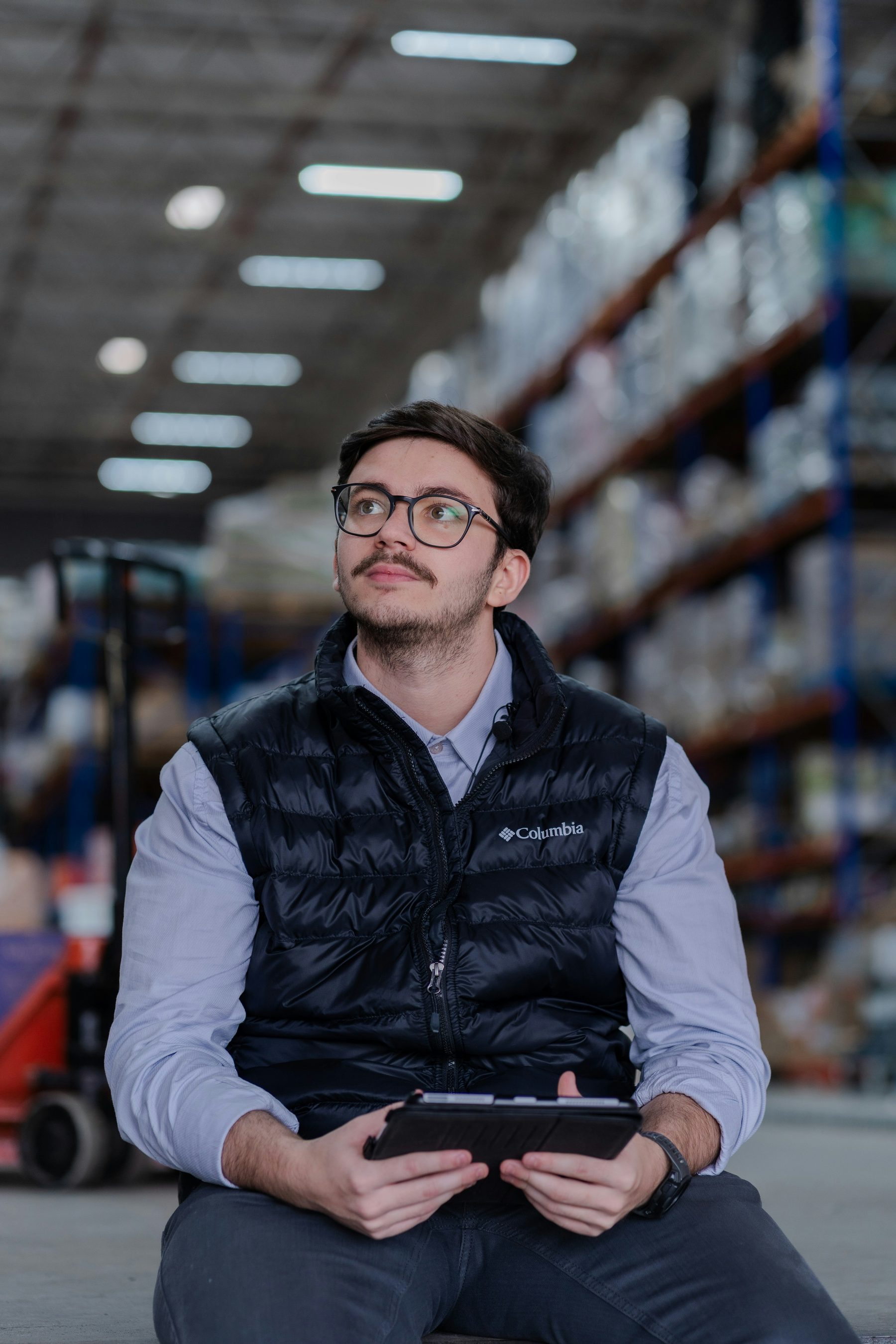 Warehouse professional using a tablet